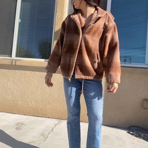 Vintage Brown Plaid Button Up Hoodie Size M